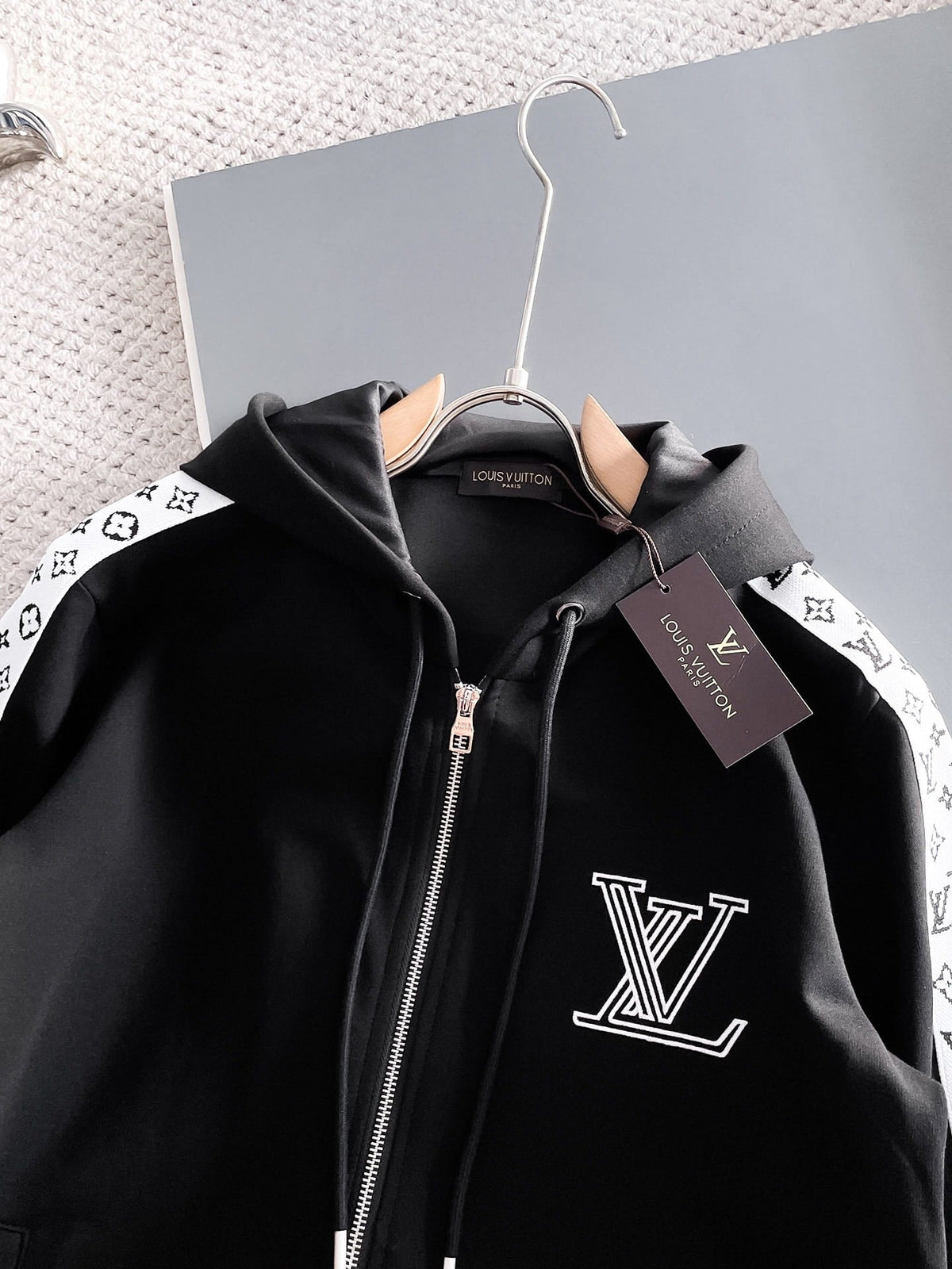Louis Vuitton LV Graphic Stripe Tracksuit - Black & White Monogram Knit Hoodie Set