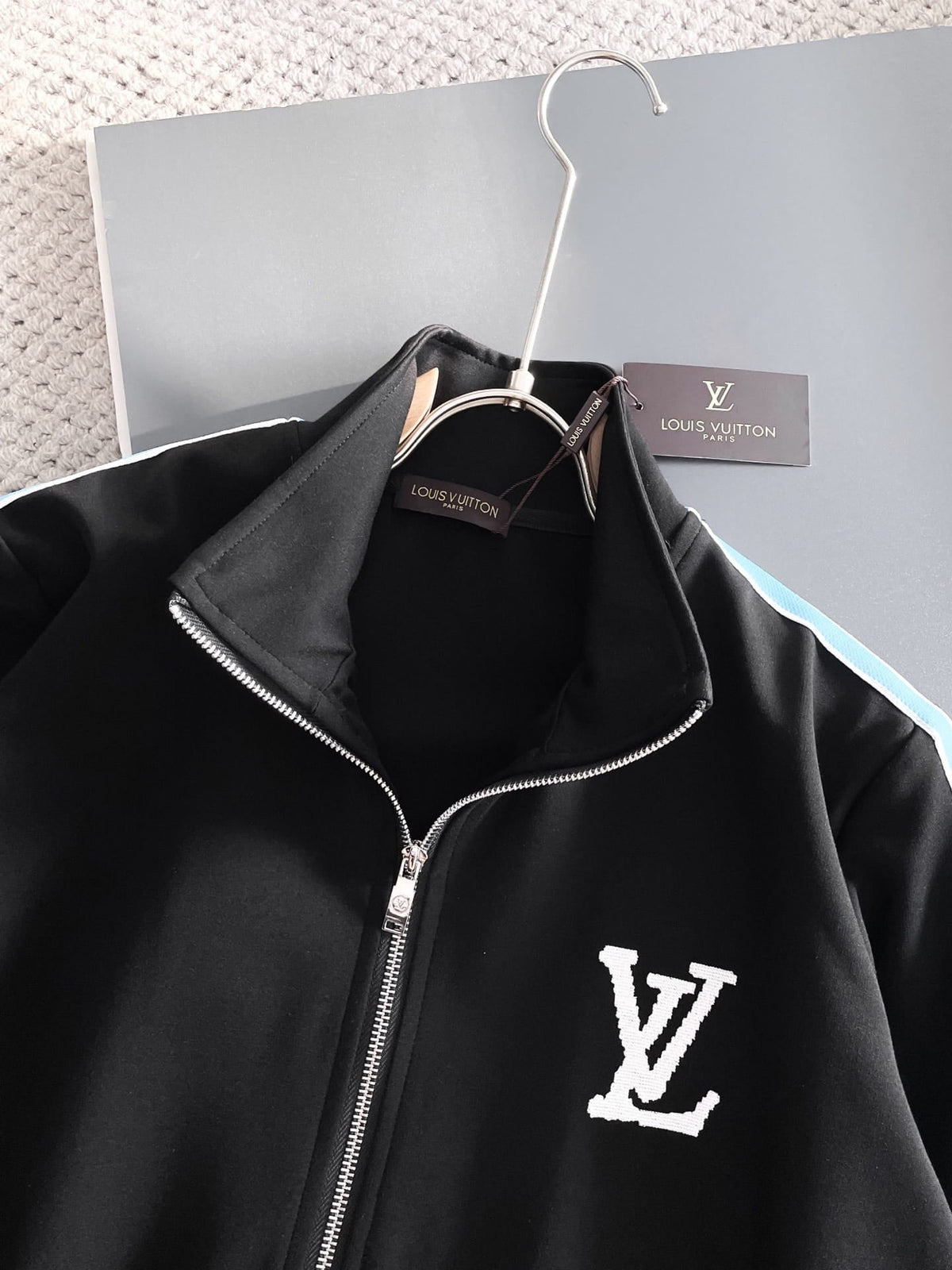 Louis Vuitton LV Men's Graphic Stripe Tracksuit - Black & Light Blue Monogram Knit Set
