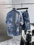 Louis Vuitton LV Monogram Paint Splatter Indigo Blue Denim Co-ord Set
