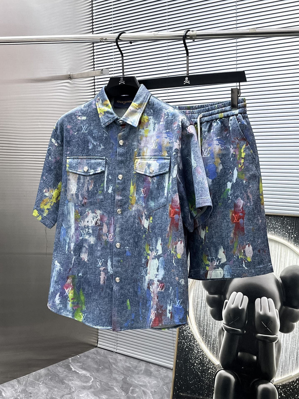 Louis Vuitton LV Monogram Paint Splatter Indigo Blue Denim Co-ord Set