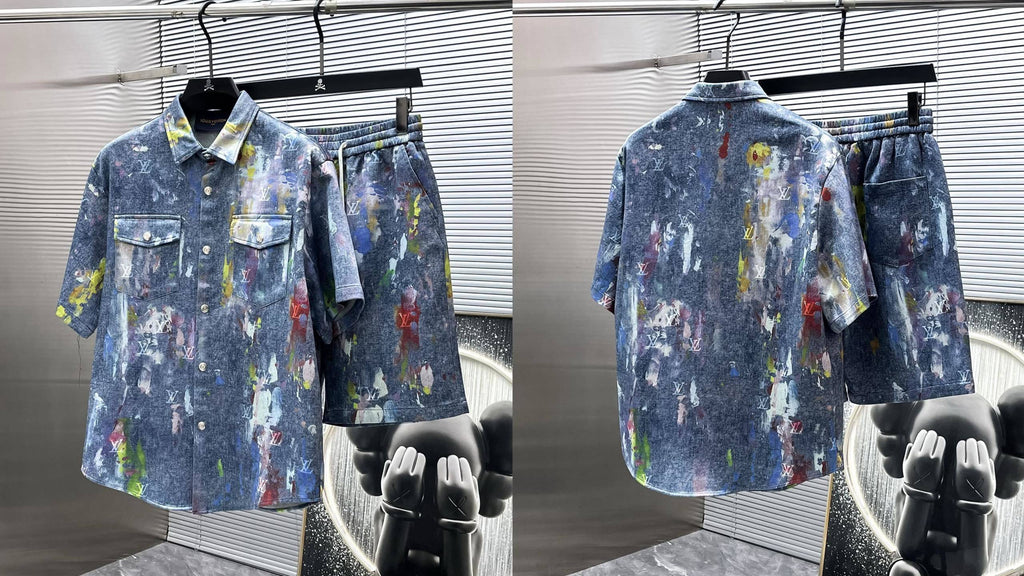 Louis Vuitton LV Monogram Paint Splatter Indigo Blue Denim Co-ord Set