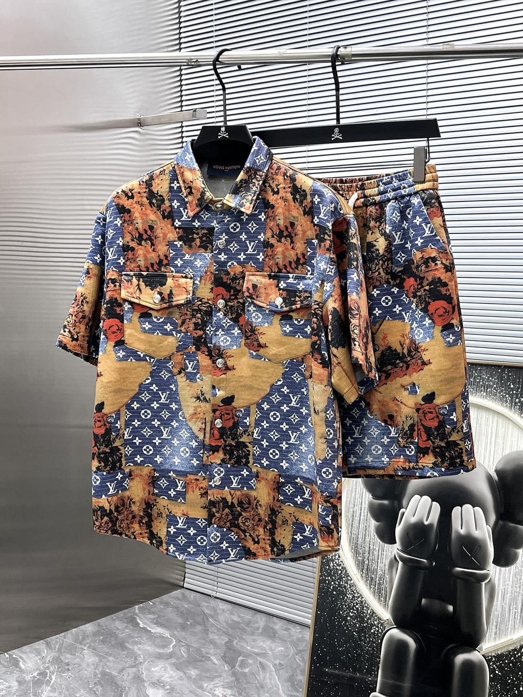 Louis Vuitton LV Monogram Tapestry Denim Short-Sleeved Shirt & Shorts Set