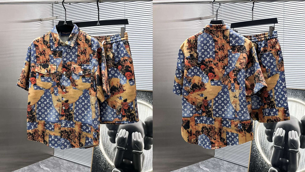 Louis Vuitton LV Monogram Tapestry Denim Short-Sleeved Shirt & Shorts Set