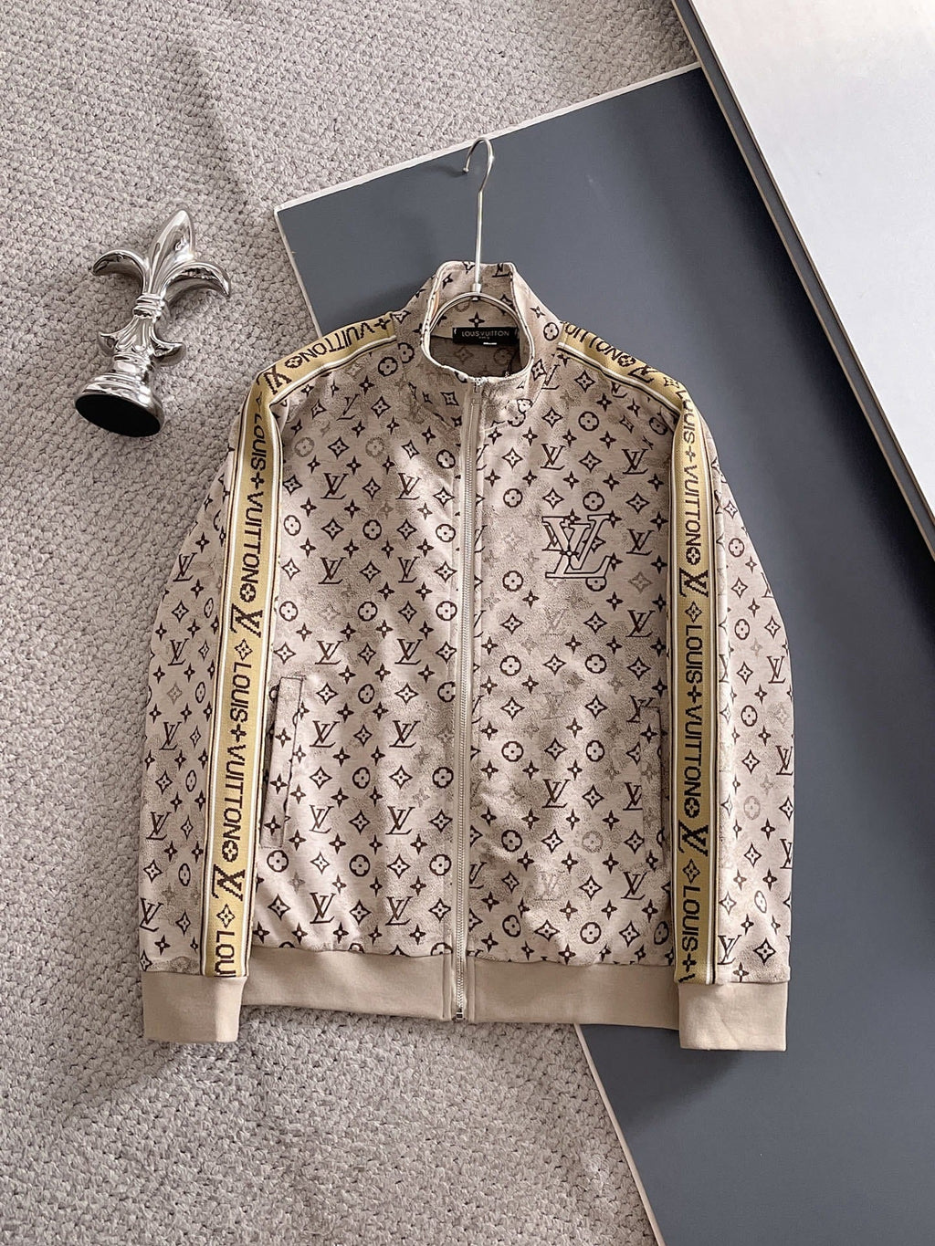 Louis Vuitton LV Monogram Tracksuit Set - Cream & Beige Technical Knit Zip Jacket & Pants