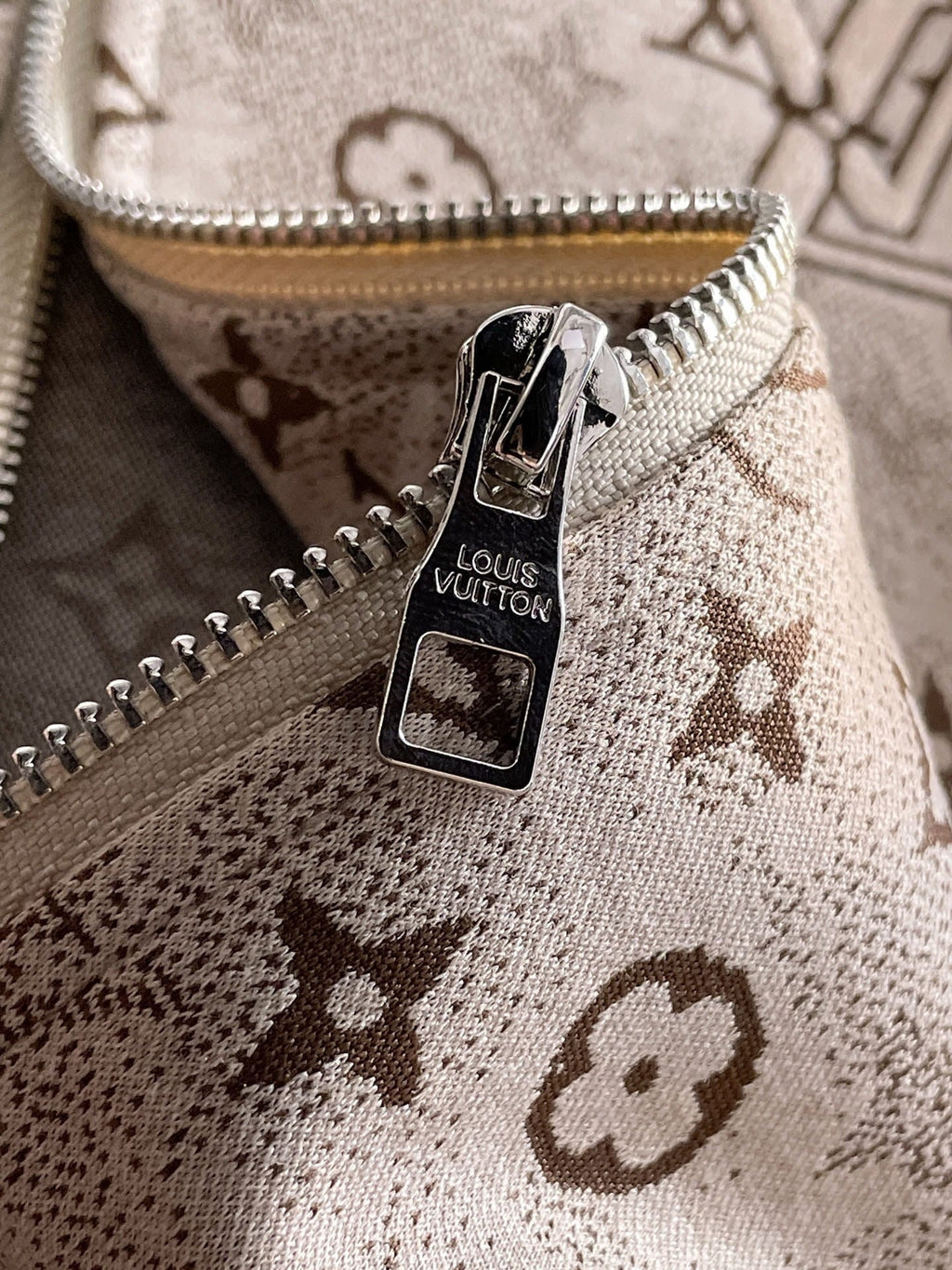 Louis Vuitton LV Monogram Tracksuit Set - Cream & Beige Technical Knit Zip Jacket & Pants