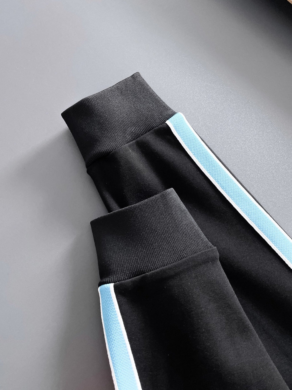 Louis Vuitton LV Technical Knit Tracksuit - Black with Blue Side Stripe Jacket and Pants Set