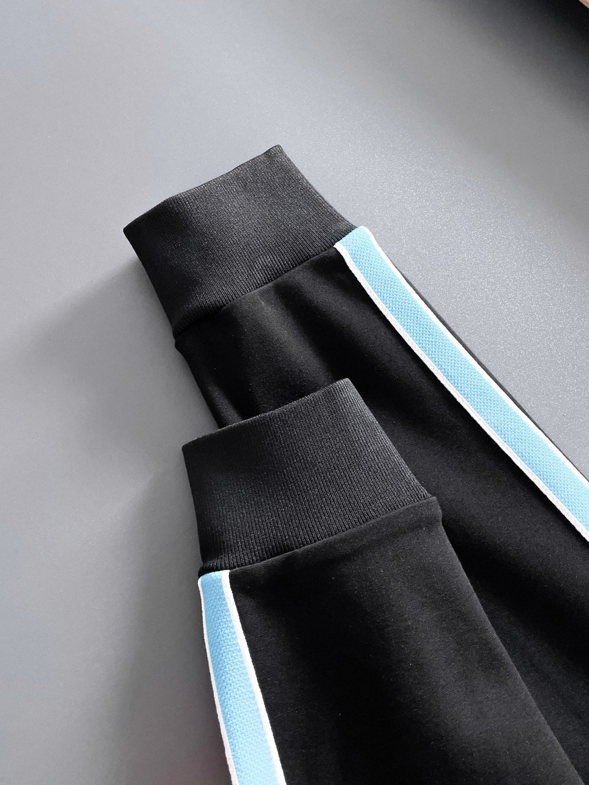 Louis Vuitton LV Technical Knit Tracksuit - Black with Blue Side Stripe Jacket and Pants Set