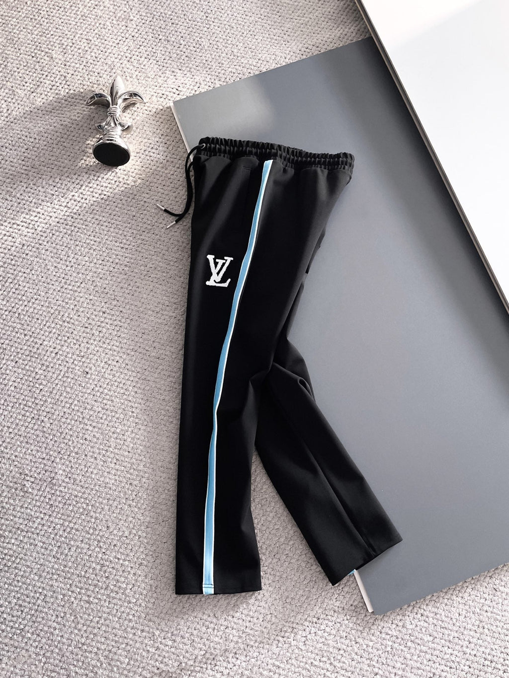 Louis Vuitton LV Technical Knit Tracksuit - Black with Blue Side Stripe Jacket and Pants Set