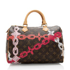 Louis Vuitton Limited Edition Monogram Canvas Chain Flower Speedy 30 Satchel (SHF-18397)