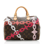 Louis Vuitton Limited Edition Monogram Canvas Chain Flower Speedy 30 Satchel (SHF-18397)