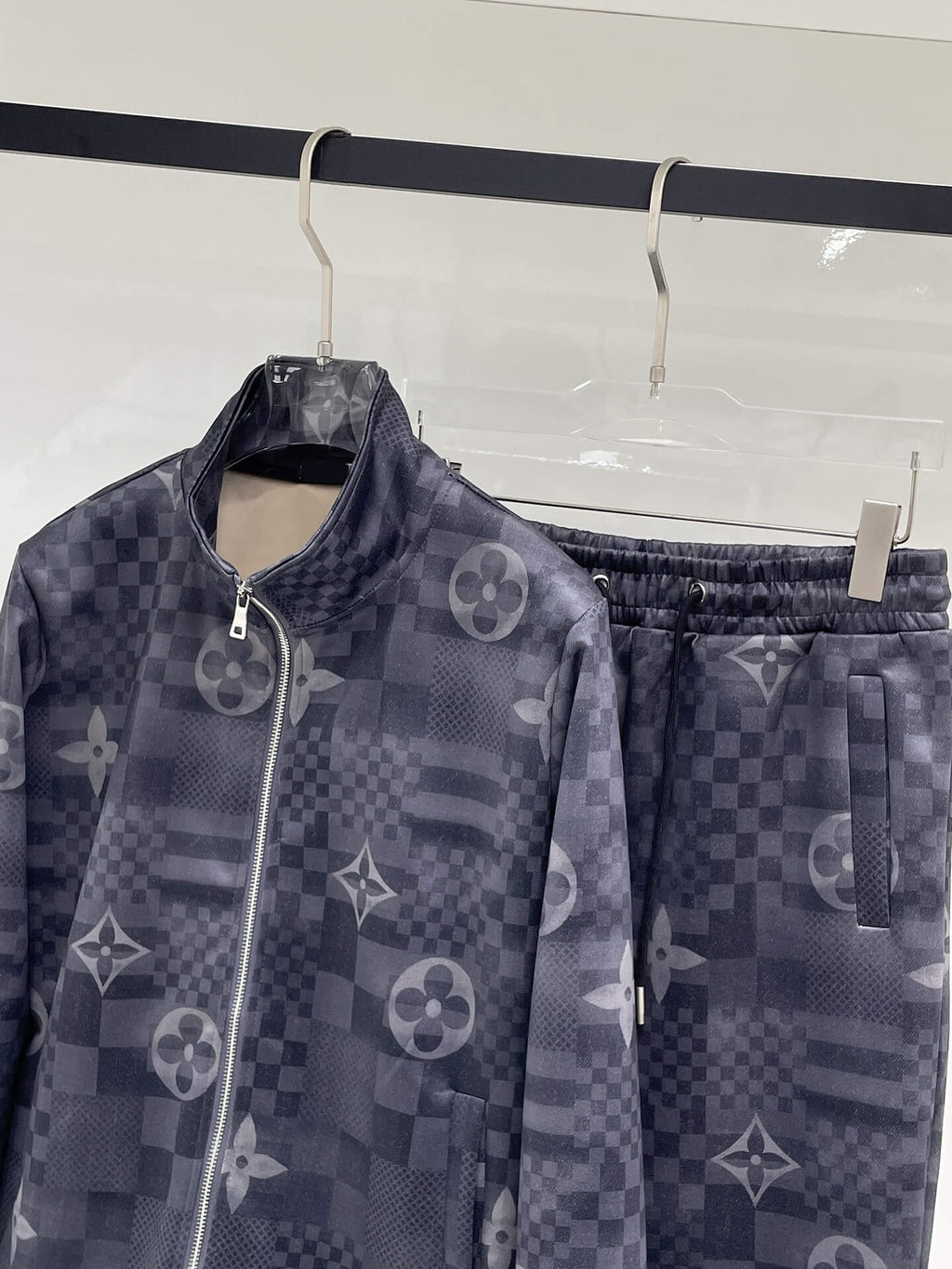 Louis Vuitton Monogram Patchwork Technical Jersey Tracksuit Grey Blue