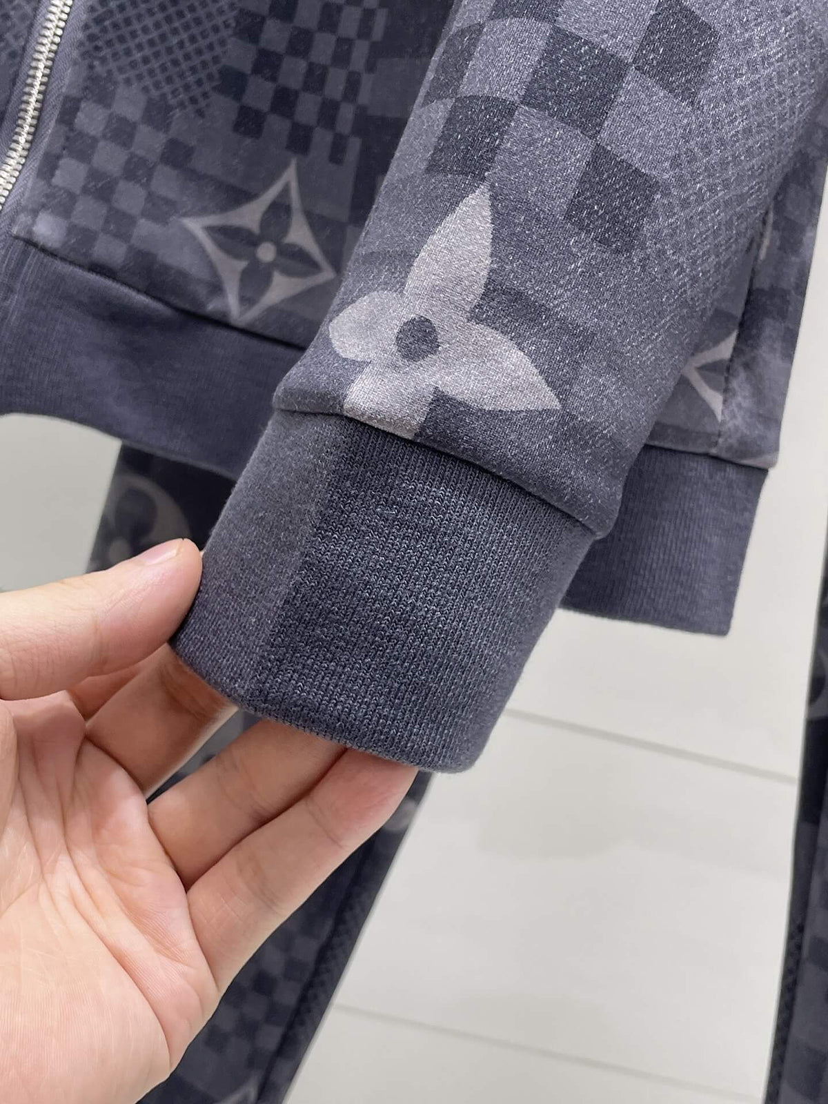 Louis Vuitton Monogram Patchwork Technical Jersey Tracksuit Grey Blue
