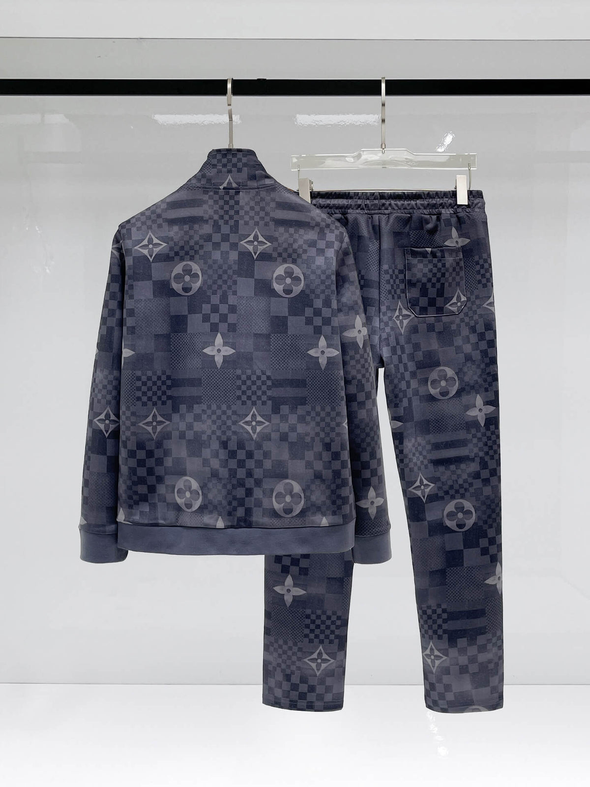 Louis Vuitton Monogram Patchwork Technical Jersey Tracksuit Grey Blue