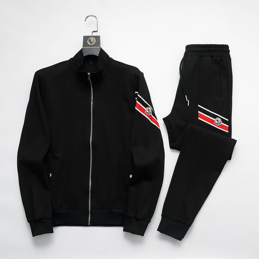 Moncler Tricolor Striped Patch Tracksuit Black Technical Jersey