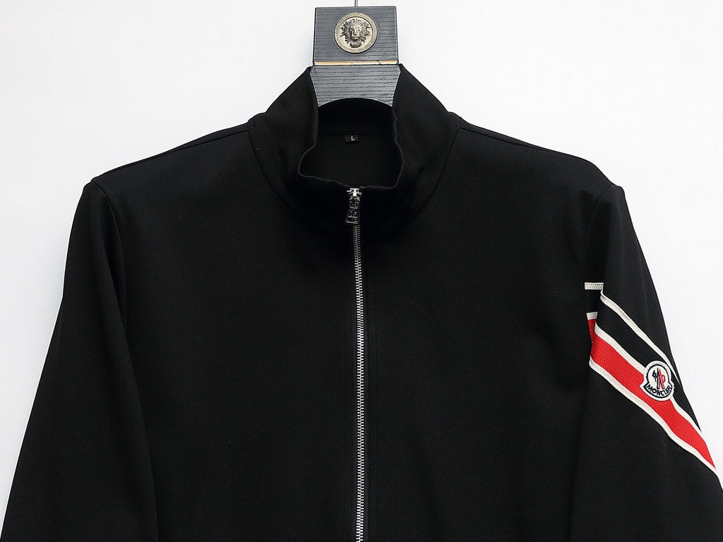 Moncler Tricolor Striped Patch Tracksuit Black Technical Jersey