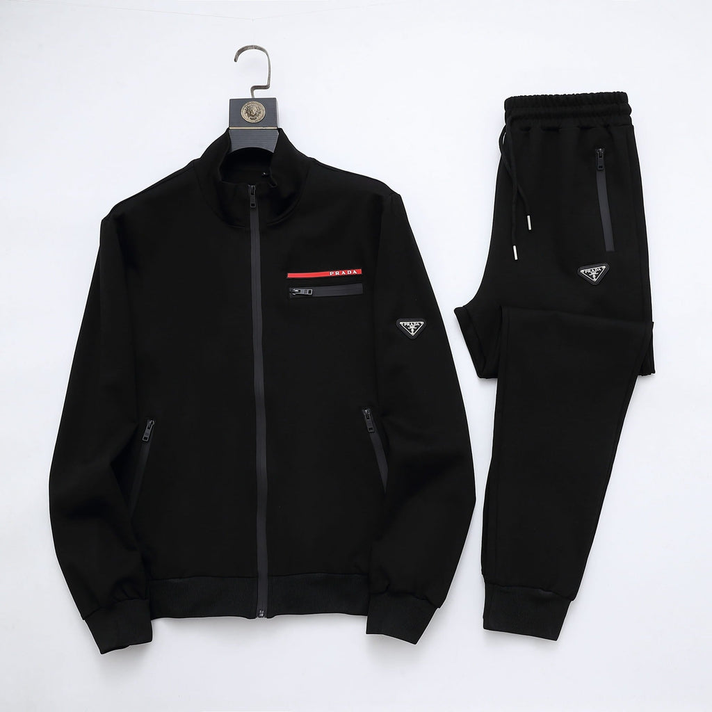 Prada Linea Rossa Tracksuit Set - Black Technical Knit Zip Jacket & Pants
