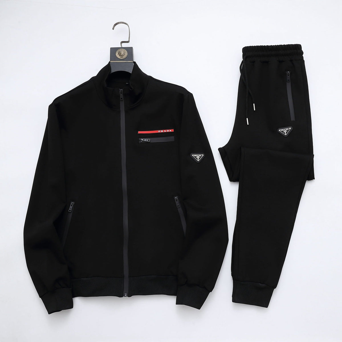 Prada Linea Rossa Tracksuit Set - Black Technical Knit Zip Jacket & Pants