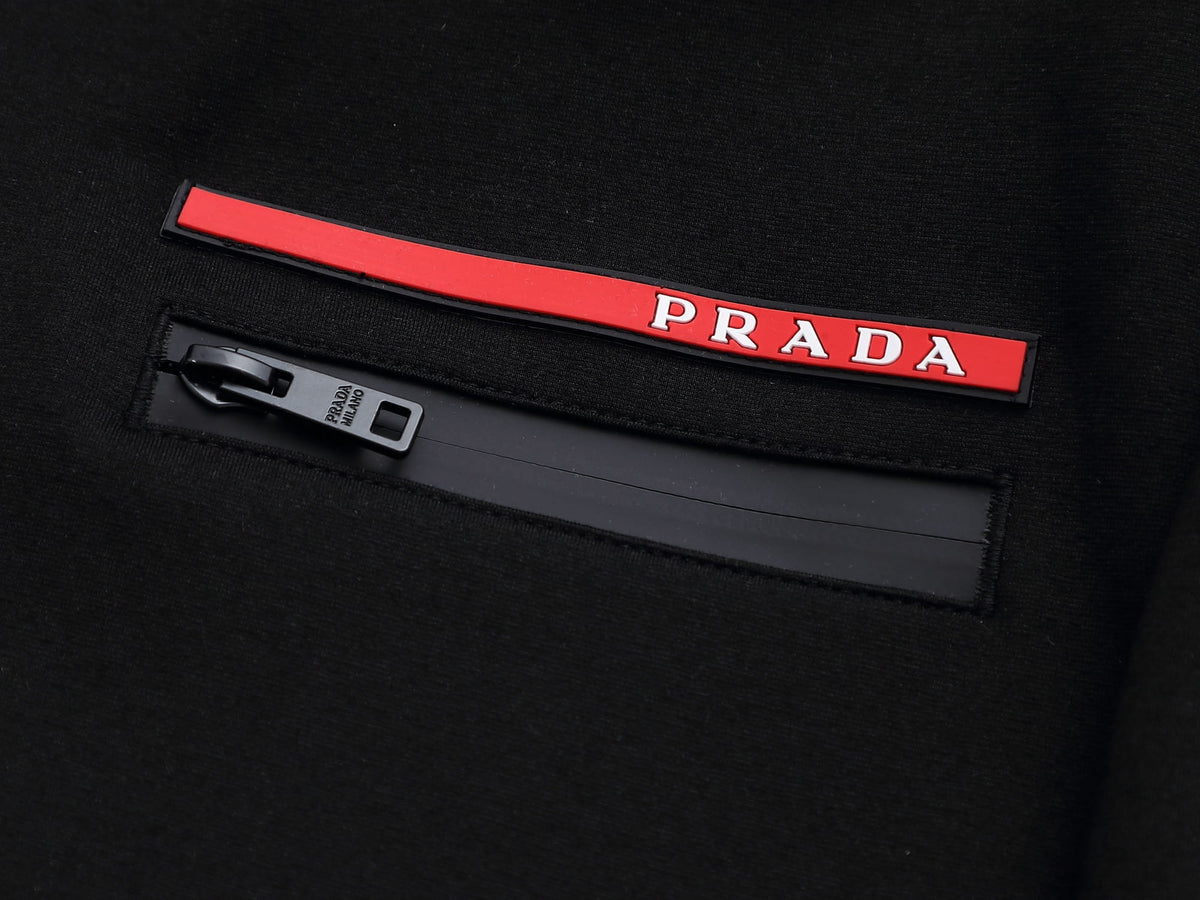 Prada Linea Rossa Tracksuit Set - Black Technical Knit Zip Jacket & Pants