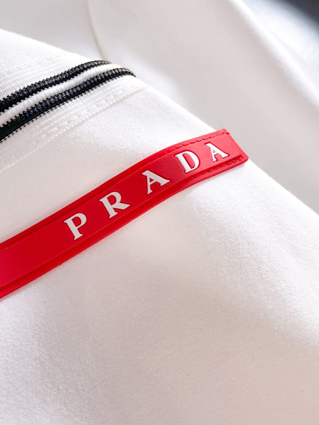 Prada Linea Rossa Tracksuit Set - White Technical Knit Stripe Zip Jacket & Pants