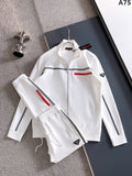 Prada Linea Rossa Tracksuit Set - White Technical Knit Stripe Zip Jacket & Pants