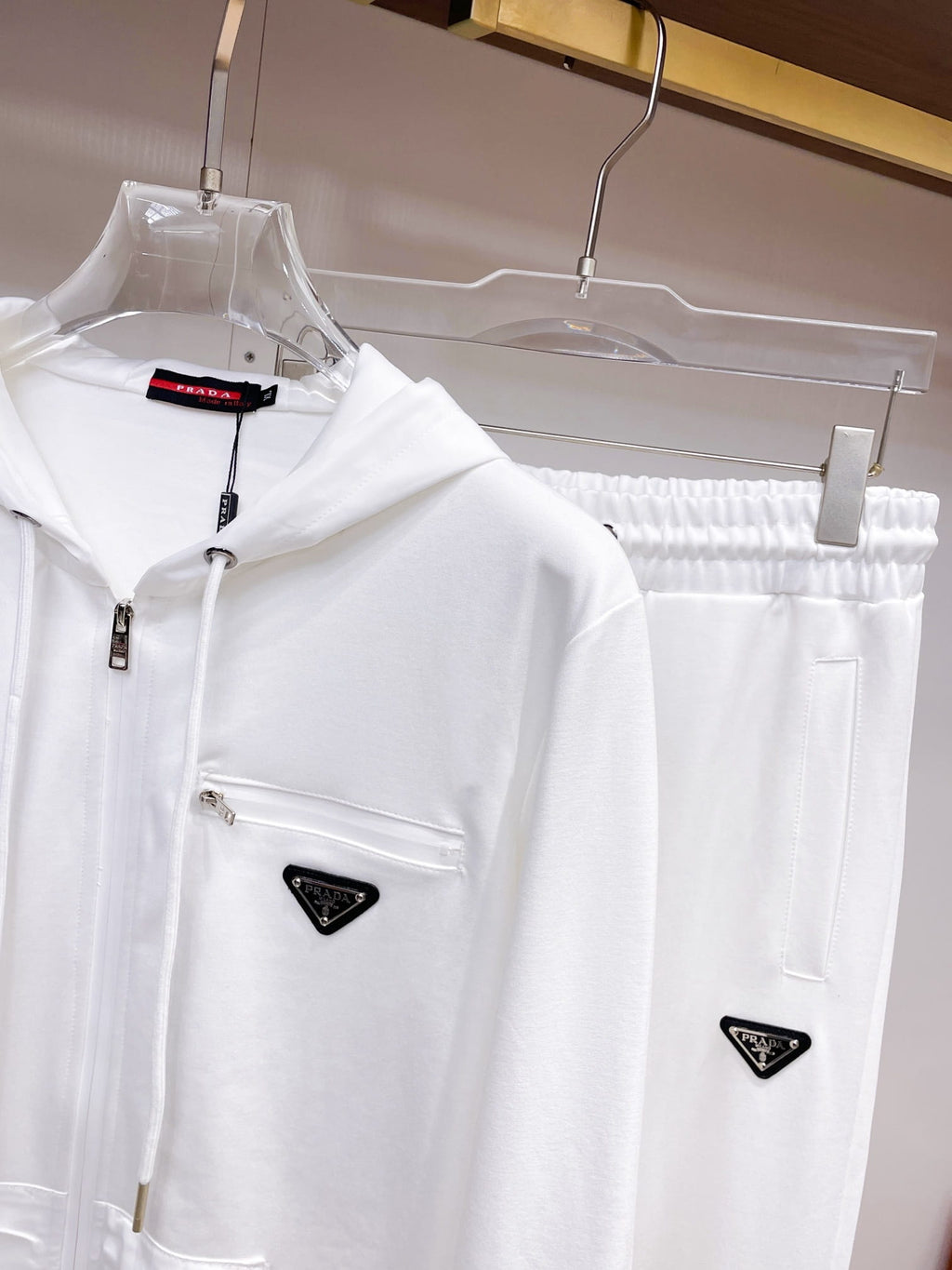 Prada Linea Rossa White Tracksuit Set - Technical Knit Zip-Up Hoodie & Jogger Suit