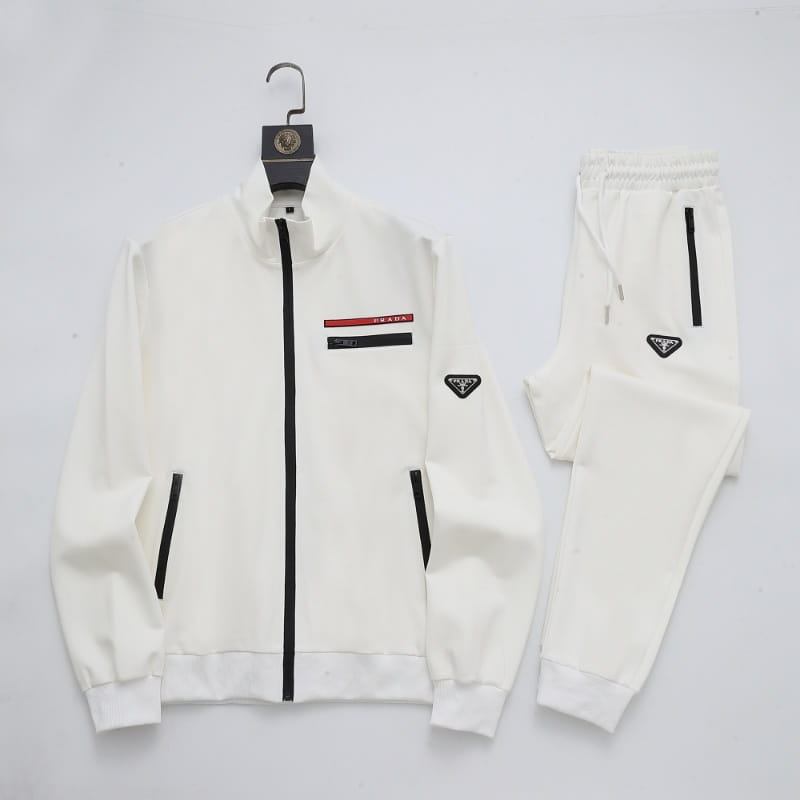 Prada Linea Rossa Tracksuit Set - White Technical Knit Zip Jacket & Pants