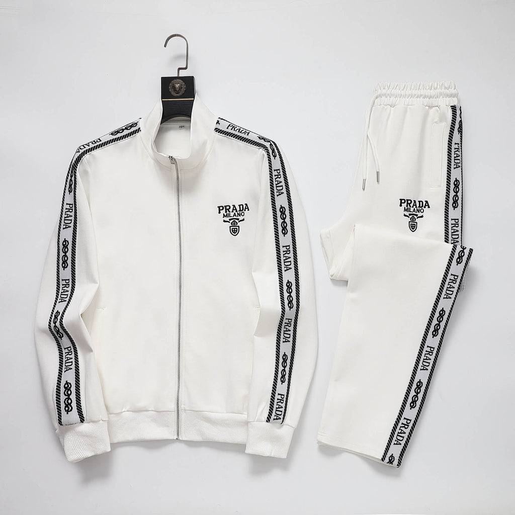 Prada Milano Logo Side Band Technical Jersey Tracksuit White