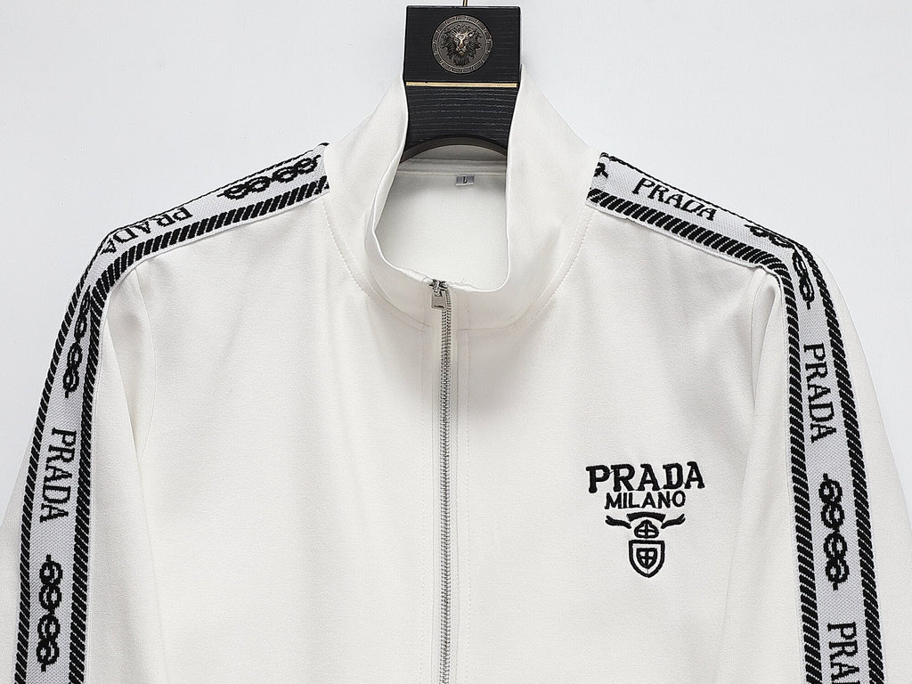 Prada Milano Logo Side Band Technical Jersey Tracksuit White