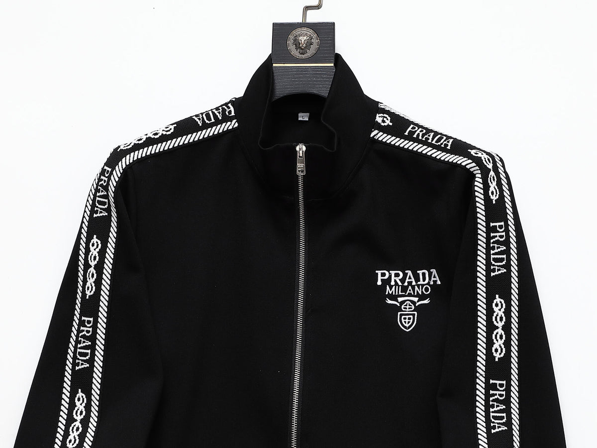 Prada Milano Logo Side Band Technical Jersey Jacket Black