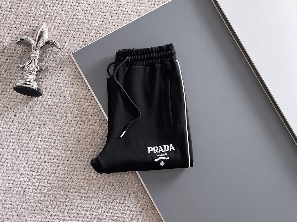 Prada Milano Tracksuit Set - Black Technical Knit Piping Zip Jacket & Pants