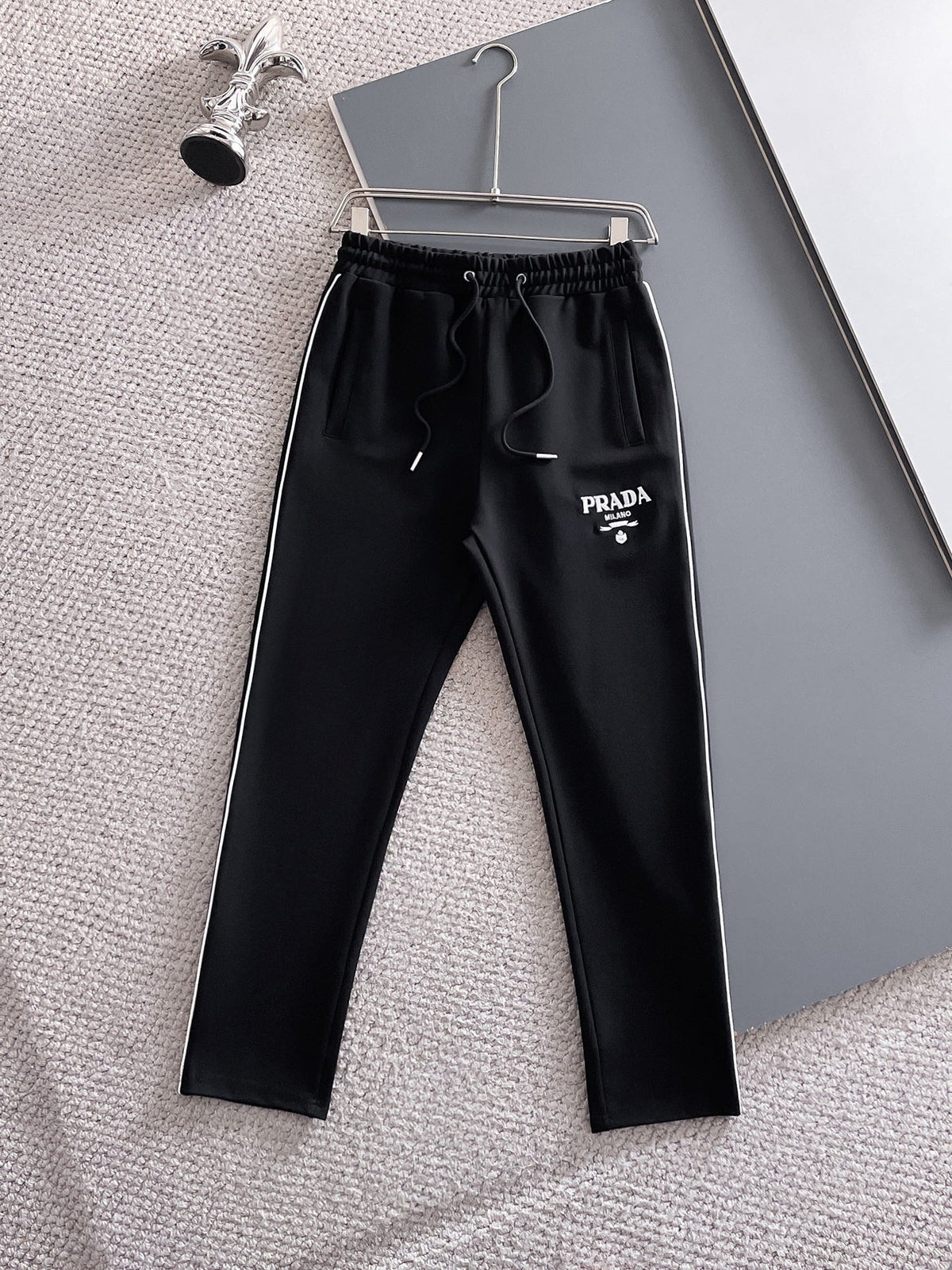 Prada Milano Tracksuit Set - Black Technical Knit Piping Zip Jacket & Pants