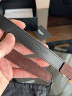 Saint Laurent Women's Cassandre Thin Belt in Dark Brown Suede