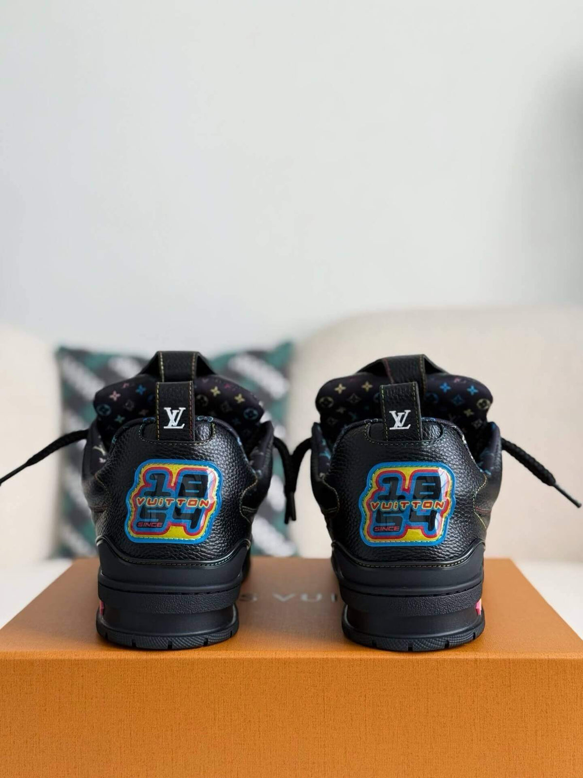 Louis Vuitton LV Skate Sneaker Black Grained Leather Rainbow