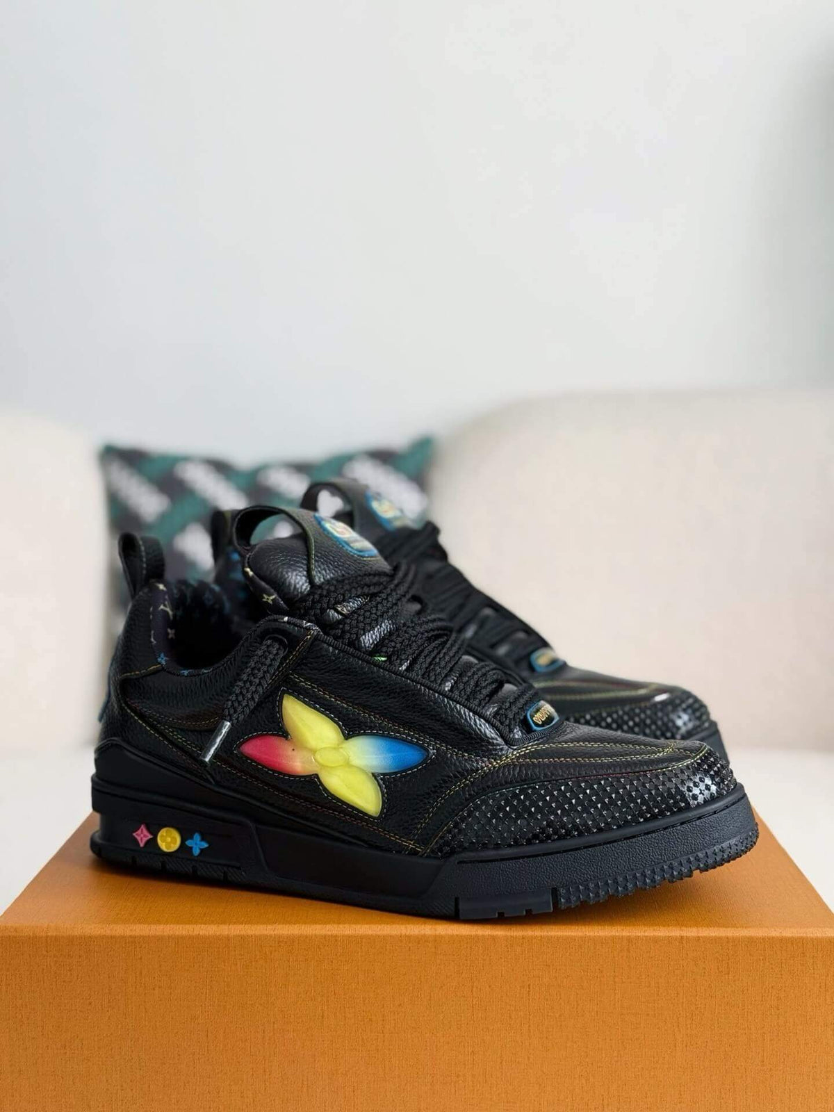 Louis Vuitton LV Skate Sneaker Black Grained Leather Rainbow