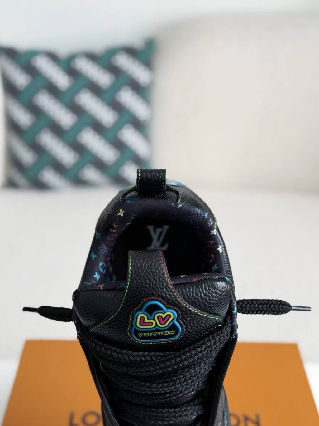 Louis Vuitton LV Skate Sneaker Black Grained Leather Rainbow