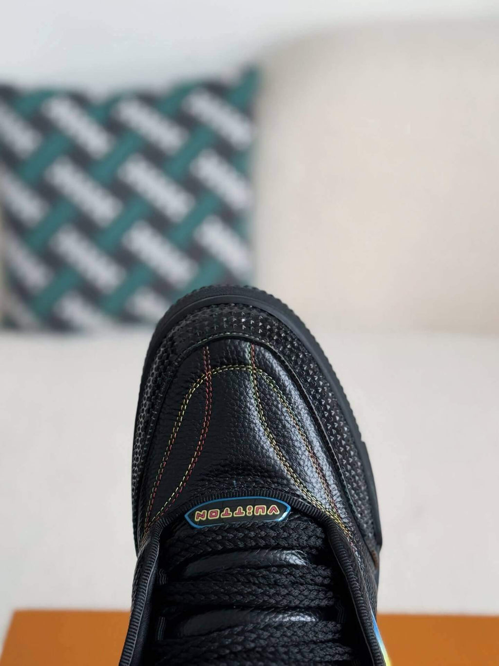 Louis Vuitton LV Skate Sneaker Black Grained Leather Rainbow