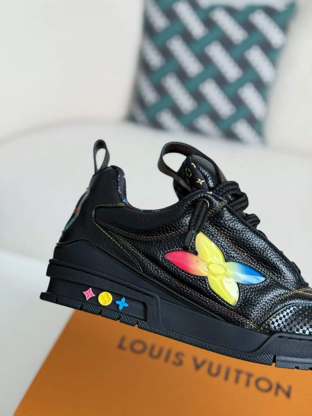 Louis Vuitton LV Skate Sneaker Black Grained Leather Rainbow
