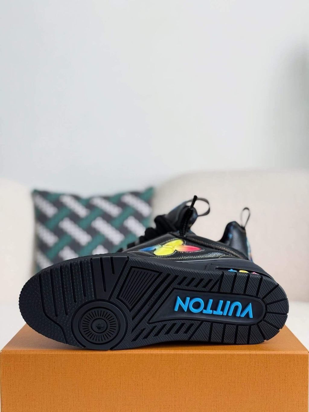 Louis Vuitton LV Skate Sneaker Black Grained Leather Rainbow