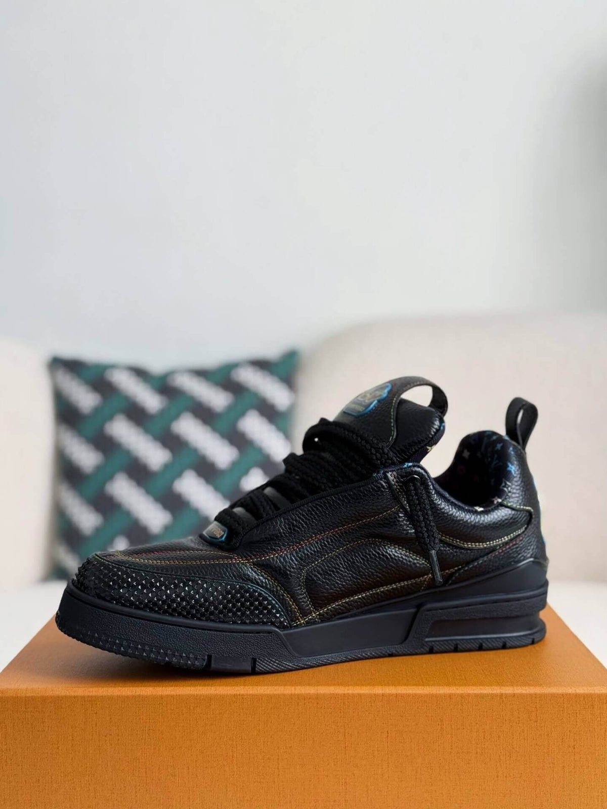 Louis Vuitton LV Skate Sneaker Black Grained Leather Rainbow