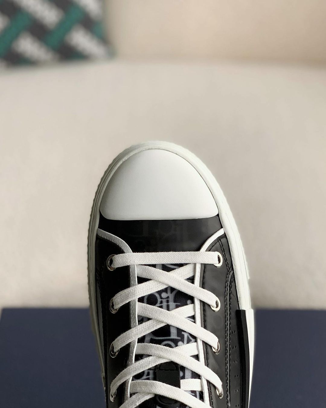 Dior B23 High-Top Sneaker in Black & White Dior Oblique Canvas with Patent Leather Panels