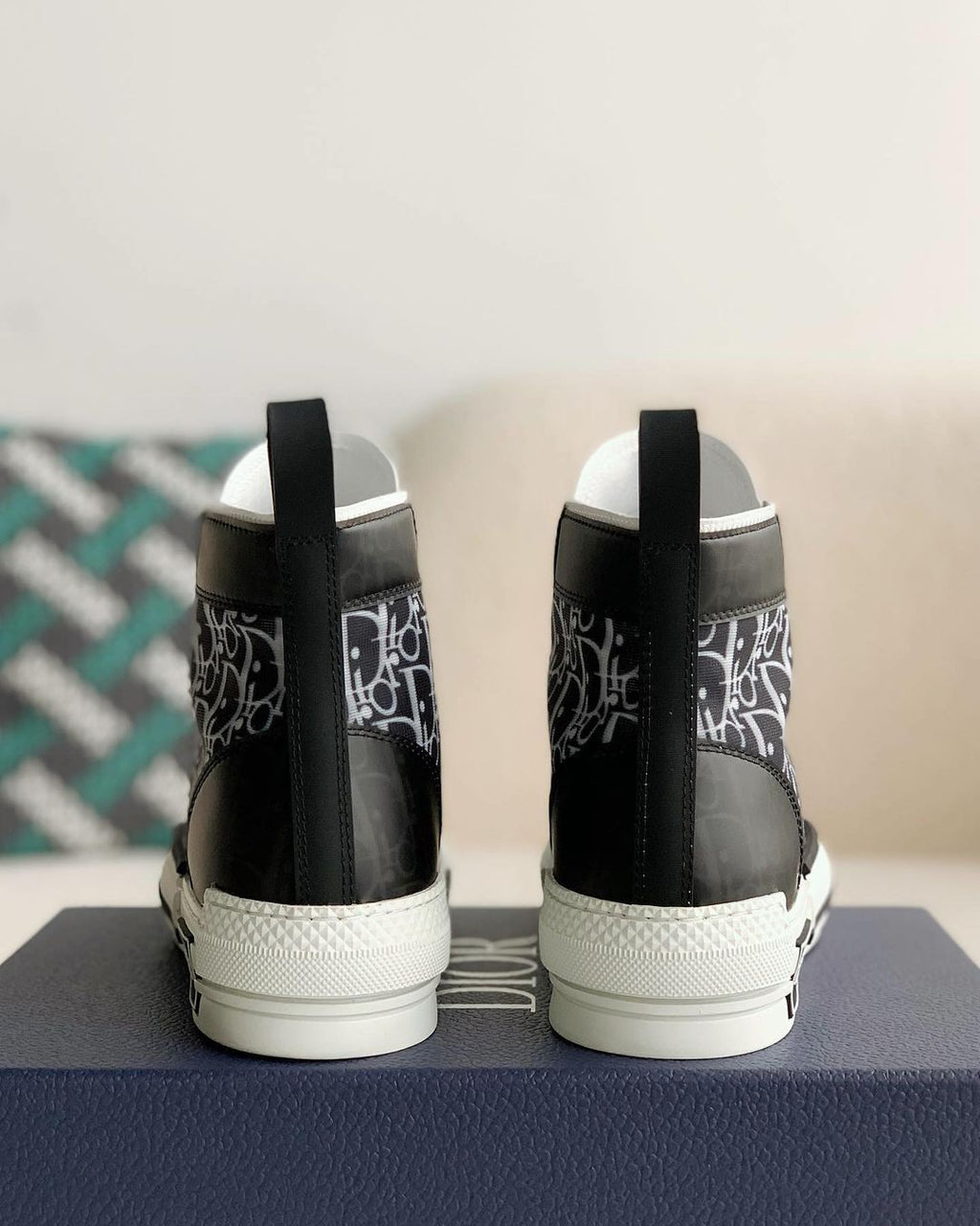 Dior B23 High-Top Sneaker in Black & White Dior Oblique Canvas with Patent Leather Panels
