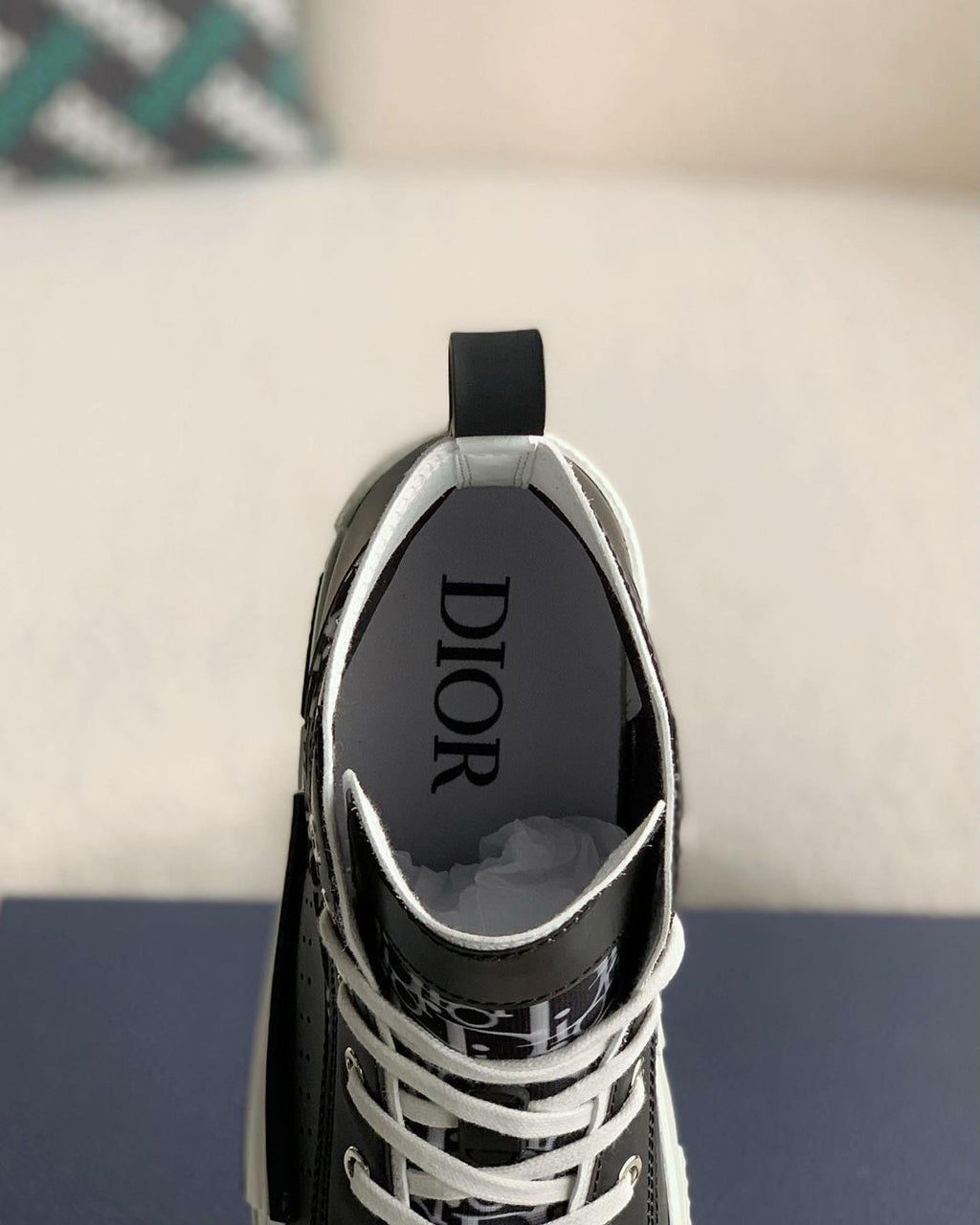 Dior B23 High-Top Sneaker in Black & White Dior Oblique Canvas with Patent Leather Panels
