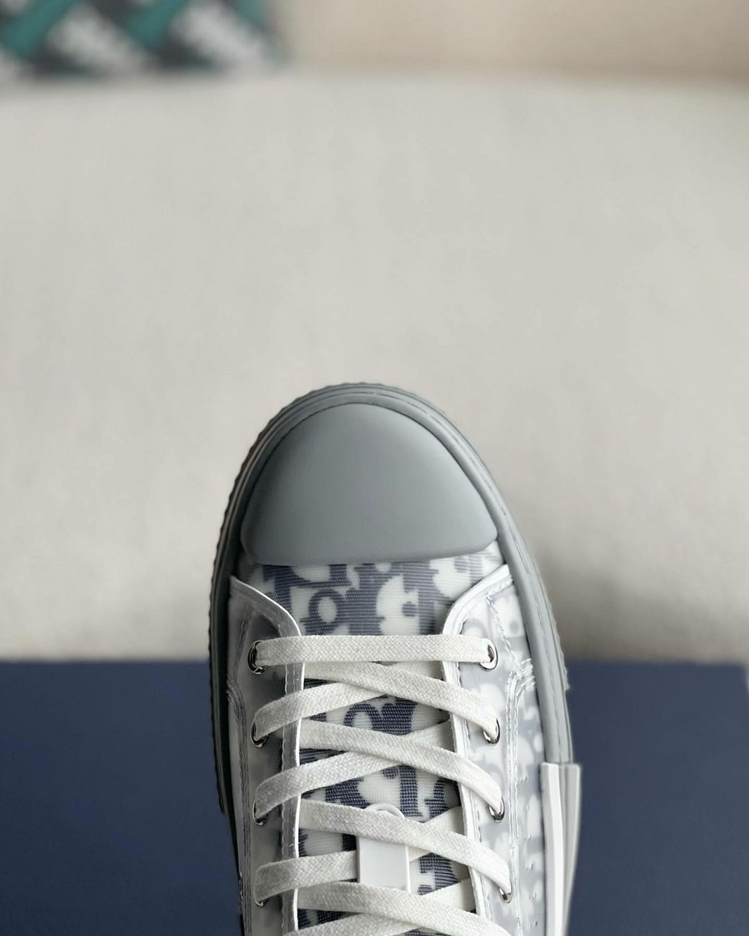 Dior B23 Low-Top Sneaker in White & Gray Dior Oblique Transparent Technical Canvas