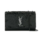 Saint Laurent Monogram Kate Crossbody Sequin Flip Black Satin Shoulder Bag