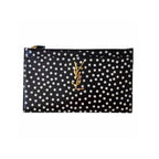 Saint Laurent Black Polka Dot Leather Pouch Monogram Zip Wallet