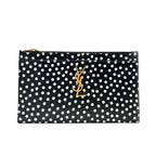 Saint Laurent Black Polka Dot Leather Pouch Monogram Zip Wallet
