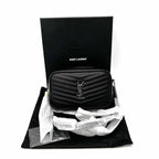 Saint Laurent Camera Lou Grain De Poudre Matelasse Monogram Mini Black Leather Cross Body Bag