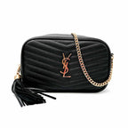 Saint Laurent Camera Lou Grain De Poudre Matelasse Monogram Mini Black Leather Cross Body Bag