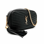 Saint Laurent Camera Lou Grain De Poudre Matelasse Monogram Mini Black Leather Cross Body Bag