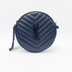 Saint Laurent Chain Wallet Camera Calfskin Matelasse Chevron Round Vinyle Black Leather Cross Body Bag